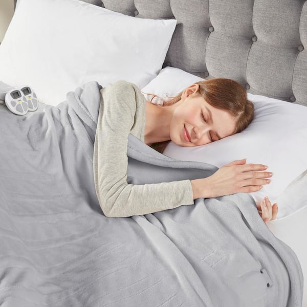 Plush Light Grey Plush Full Electric Blanket