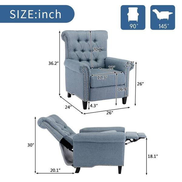 Push Back Recliner with Wooden Arms, Navy Blue (27”x36.6”x50”) Sofa Padded  Seat for Living Room Bedroom Cushion Chair 