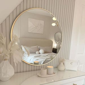 24 in. W x 24 in. H Gold Vanity Round Wall Mirror Aluminum Alloy Frame Bathroom Mirror
