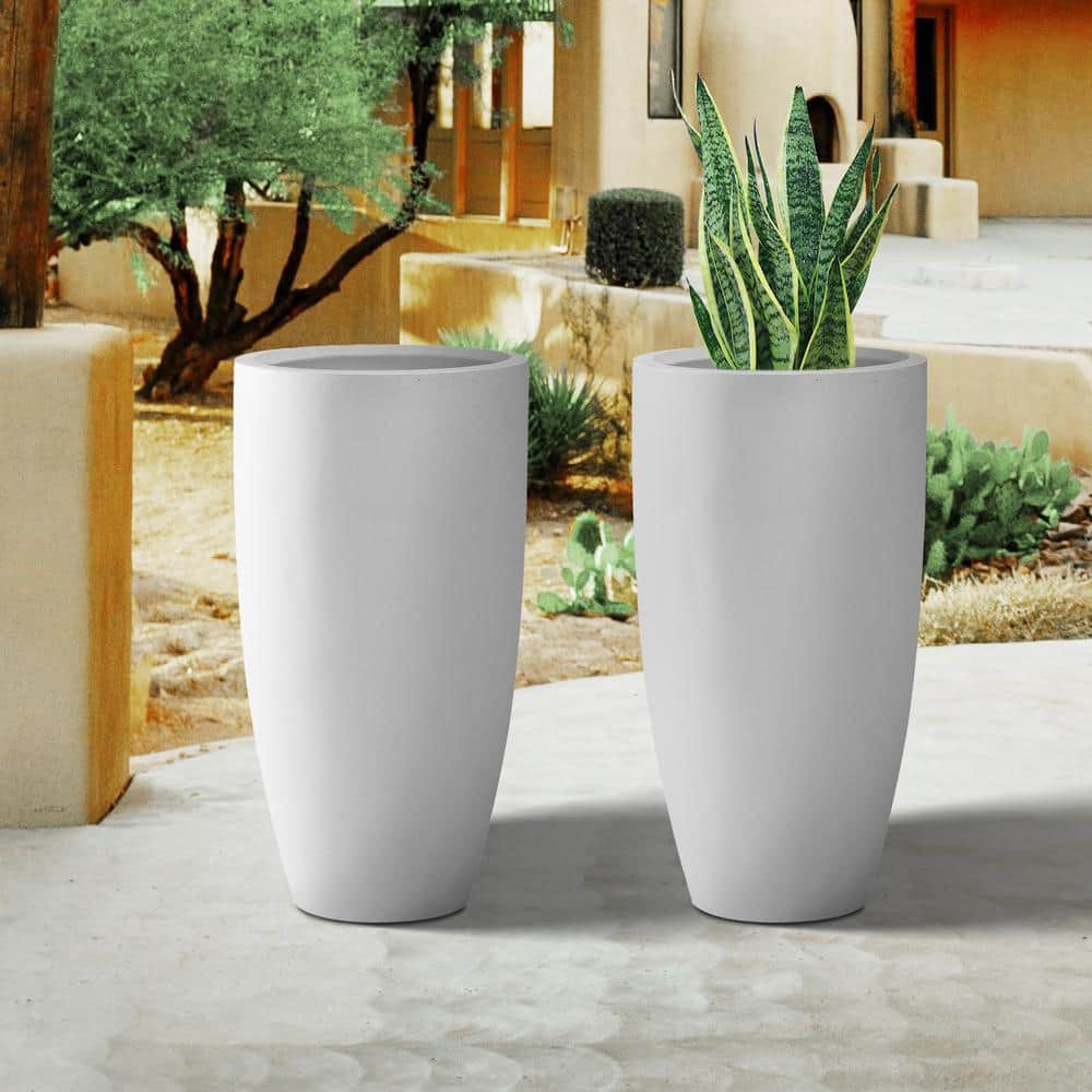 PLANTARA 20 in. H Solid White Concrete Square Plant Pot, Tall Flower Pot with Drainage Hole for Outdoor Garden