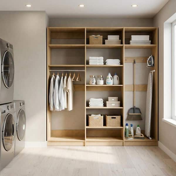 MODULAR CLOSETS Alto Laundry Room 99 in. W Oak Medium Hang, Shelf