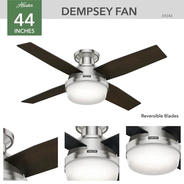Hunter Dempsey 44-in Brushed Nickel LED Indoor Ceiling Fan with Remote (4-Blade)