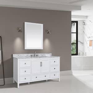 Everette 61 in. W x 22 in. D x 35 in. H Bath Vanity in White with Whtie Marble Top