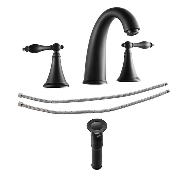 LORDEAR 8 in. Widespread Double Handle Bathroom Faucet in Matte Black (1-Pack)
