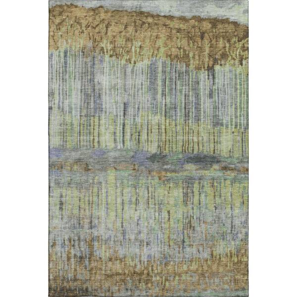 Mayfield Premium Machine Washable Abstract AMF2428 Khaki 9 ft. x 12 ft. Area Rug