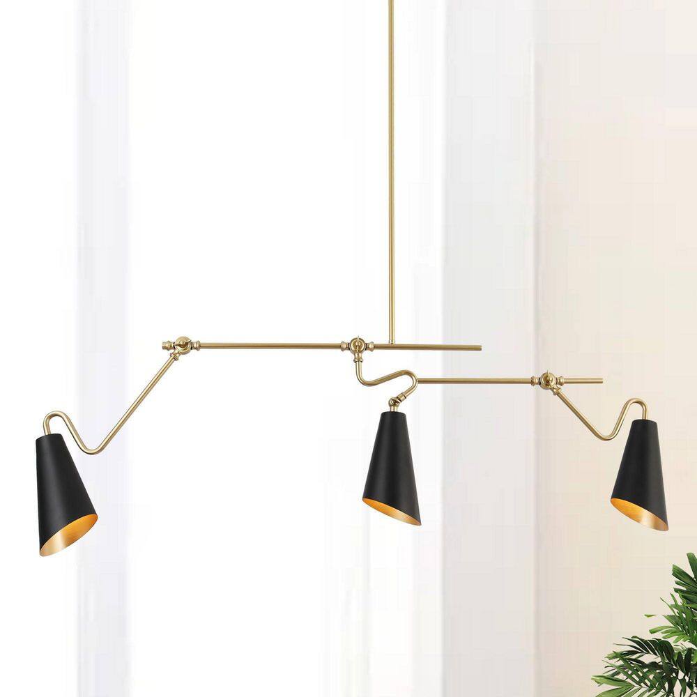 Modern Industrial 49.5 in. Black Island Chandelier, 3-Light Gold Linear Chandelier, DIY Pendant Light for Dining Room price history on PriceWatchPro