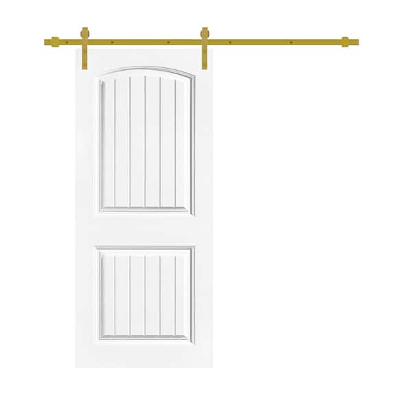 CALHOME Elegant 36 in. x 80 in. in White Stained Composite MDF 2-Panel Camber Top in Sliding Barn Door with Hardware Kit