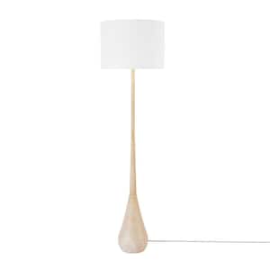 65 in. Faux Wood Floor Lamp with White Cotton Shade