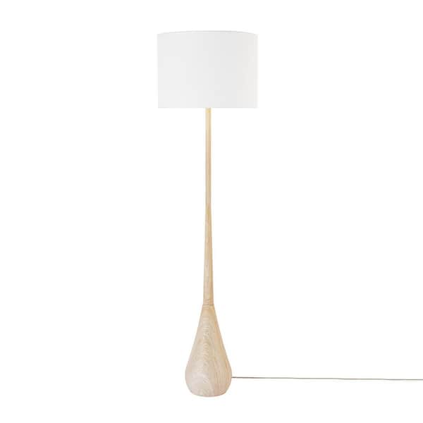 Globe Electric 65 in. Faux Wood Floor Lamp with White Cotton Shade