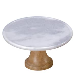 "Taj Elite" Creamy White Marble with Mango Wood 12 in. Dia x 5.25 in. H Footed Cake Stand