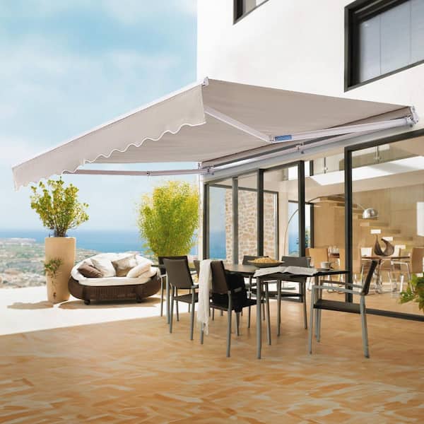 Manual Retractable Awning 8 x 7 ft Outdoor Patio Awning Retractable Sun Shade Water-Resistant Polyester