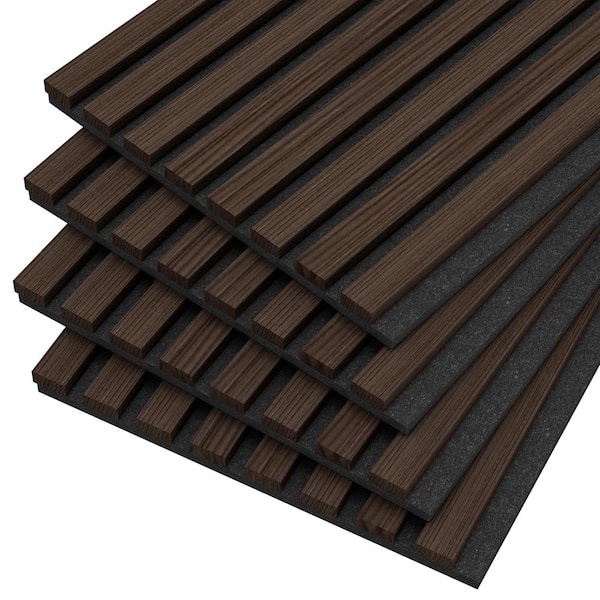 0.83 in. x 7.87 ft. x 1 ft. Slat Wood Smoking Walnut Sound Absorbing Panel (4-Pack)