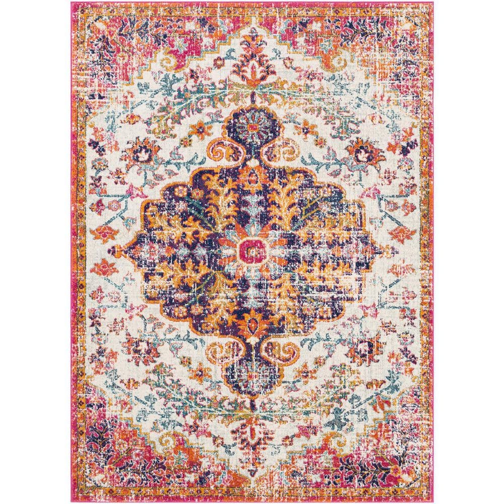Red Polypropylene 5 ft. x 7 ft. Floral Indoor/Outdoor Area Rug