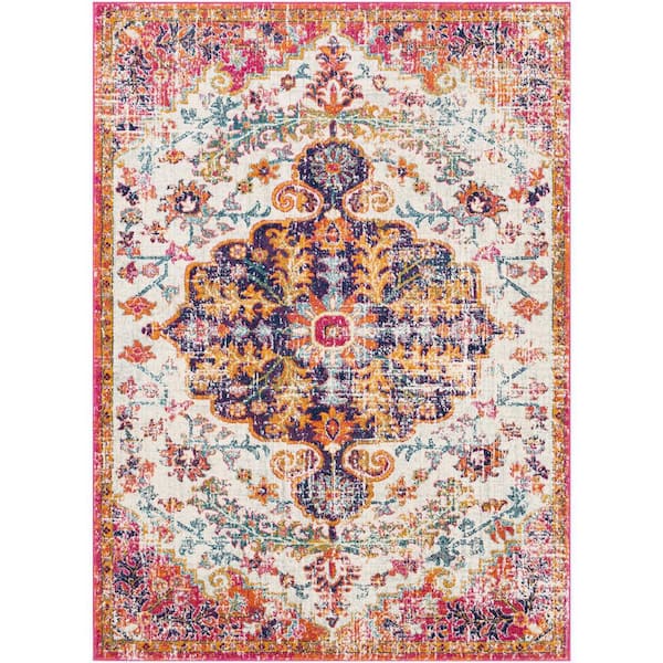 Unbranded Red Polypropylene 5 ft. x 7 ft. Floral Indoor/Outdoor Area Rug