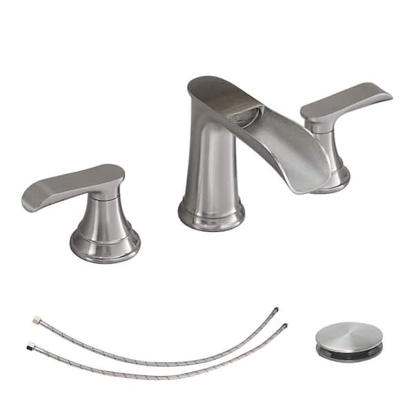 Waterfall 8 in. Widespread Double Handle Stainless Steel Bathroom Faucet in Brushed Nickel