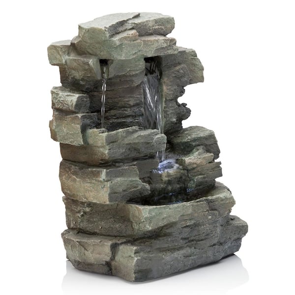 13 in. Tall Indoor 4-Tier Cascading Tabletop Fountain with LED Lights, Gray