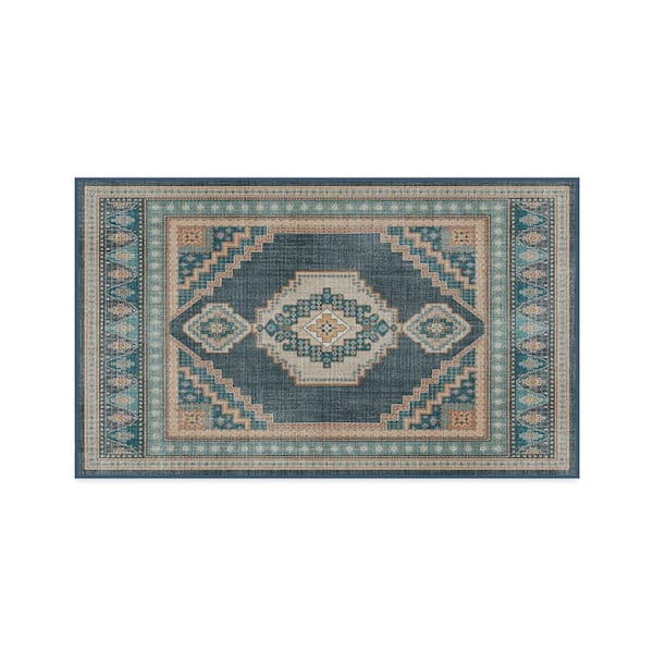 Machine Washable Rug with Standard Pad - Rayne Soft Navy 3 ft. x 5 ft.
