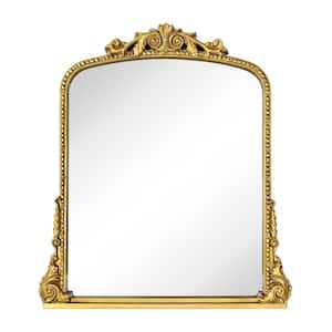Cummons 30 in. W x 34 in. H Small Baroque Ornate Arched Framed Wall Mounted Bathroom Vanity Mirror in Antiqued Gold