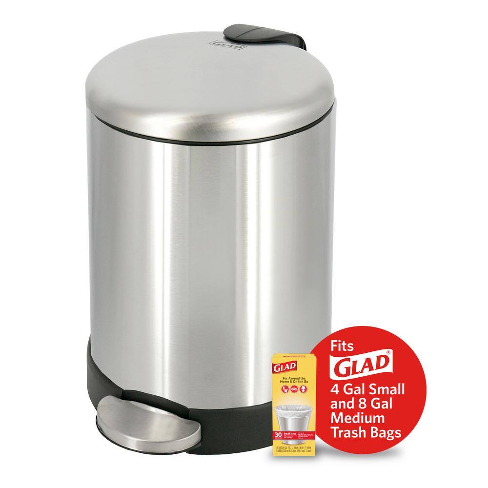 Compact Brushed Stainless Steel Pedal Trash Can with Soft Close Lid