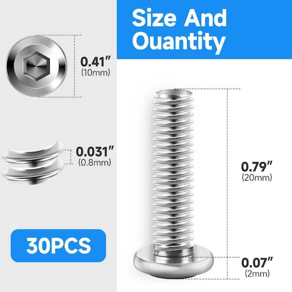 M5 x 20 mm Stainless Steel Hex Button Head Socket Screw (30-Pack)