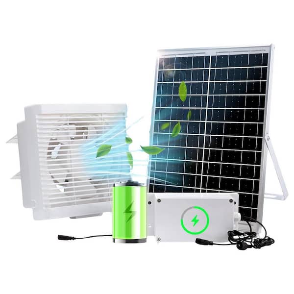 KIWDZFU Solar Powered Exhaust Fan for Greenhouse, 25W Solar Fan Kit with 9.8" Fans, 16ft Wire, Waterproof Vent Fan