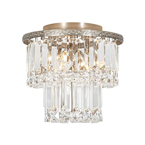 HUOKU Crystal 3-Light 9.8 in. W Antique Nickel Tiered Crystal Semi
