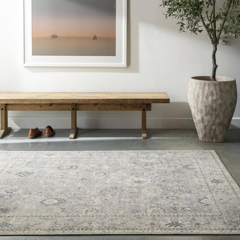 Feather Gray Rectangular Synthetic Easy Care Area Rug 5'3" x 7'