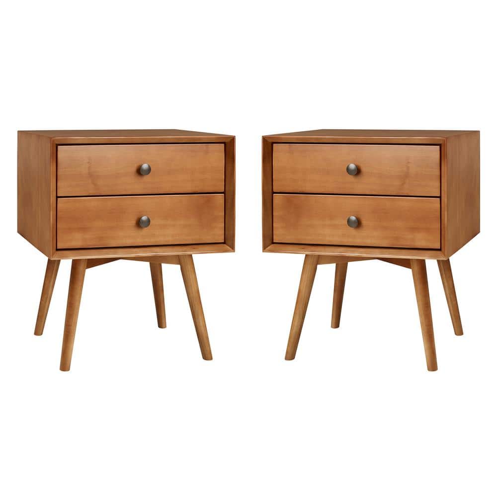 Walker Edison Furniture Company Mid Century 211 Drawer Solid Wood Caramel  Nightstand 211 Pack HD821175