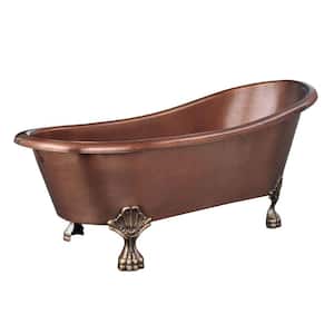 Heisenberg 5.7 ft. Handmade Pure Solid Copper Freestanding Clawfoot Bathtub in Hammered Antique Copper with Overflow