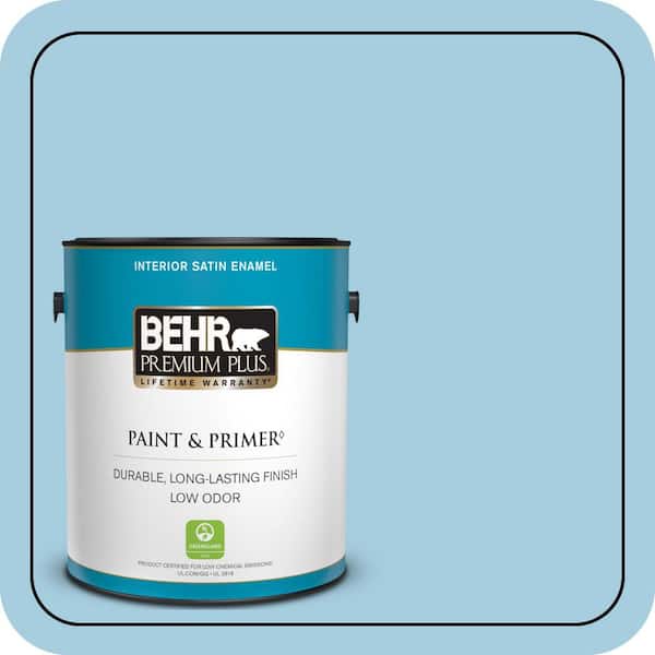 BEHR PREMIUM PLUS 1 gal. #M490-2 Carefree Sky Satin Enamel Low Odor Interior Paint & Primer