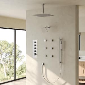 15-Spray Patterns 16 and 6 in. Square Dual Shower Head 2.5 GPM Ceiling Mount Fixed and Handheld Shower Head