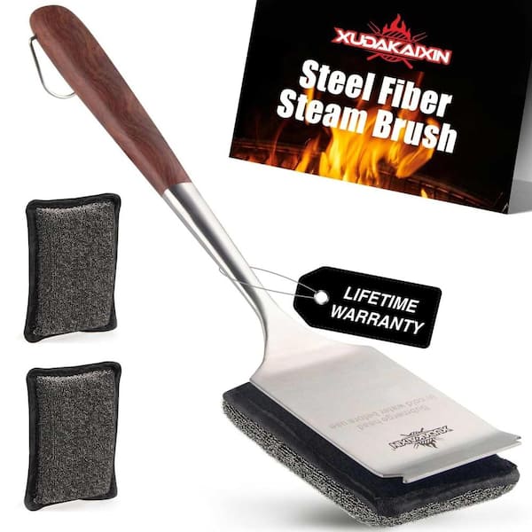18 in. Steam Cleaning Grill Brush Safe Bristle-Free Steel Fibers 1-Piece