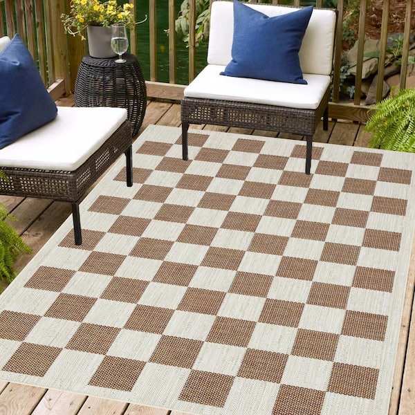 Daisy Brick and Ivory 8 ft. x 10 ft. Indoor/Outdoor Area Rug