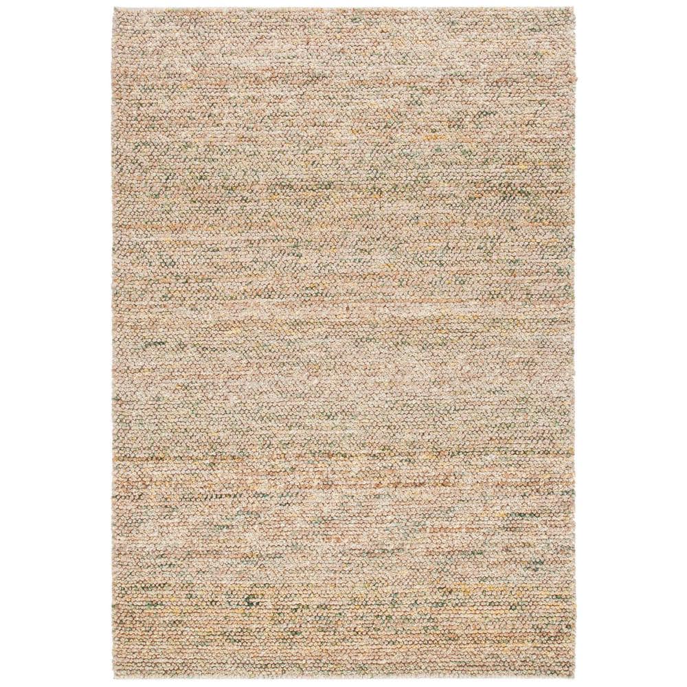 Natural and Green Hand-Knotted Wool 8' x 10' Area Rug