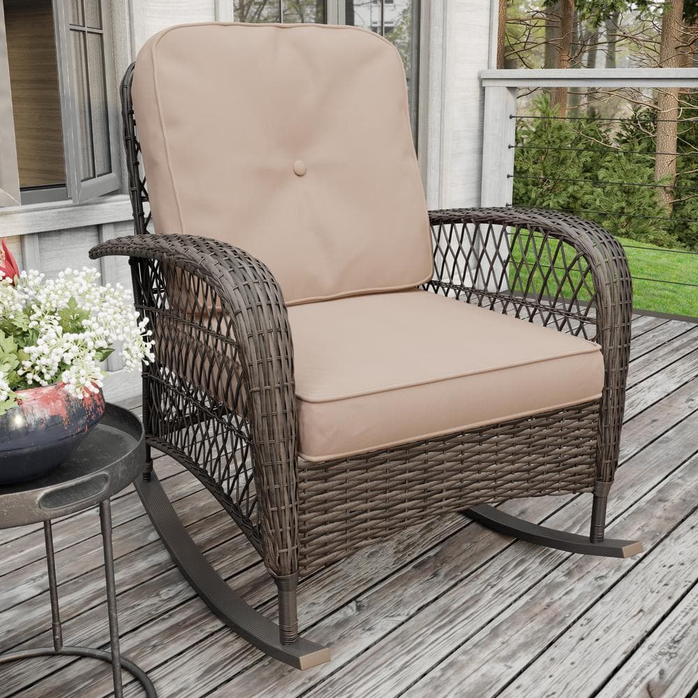 Salerno Brown Handwoven Resin Wicker Outdoor Rocking Chair