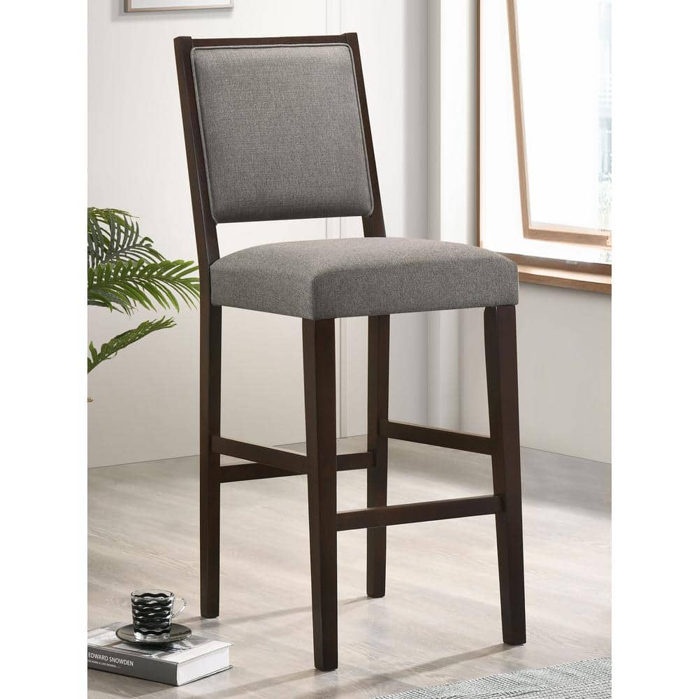 Gray Upholstered Transitional Wood Bar Stools with Footrest