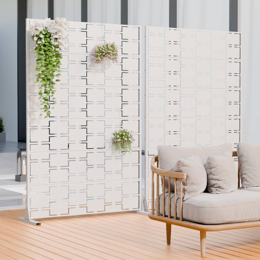 72 in. H x 47 in. W Outdoor White Galvanized Steel Decorative Garden Fence Privacy Screen (2-Pack）