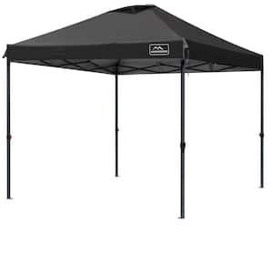 10 ft. x 10 ft. Black Pop-up-Canopy-Tent, 3-Adjustable Height with Wheeled Carrying Bag, 4-Ropes and 4-Stakes