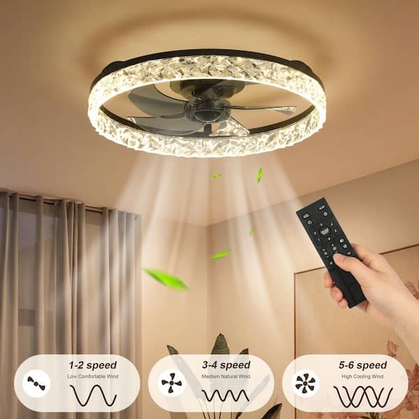 TOZING 20 in. LED Black Modern Smart Indoor Fandelier Flush Mount