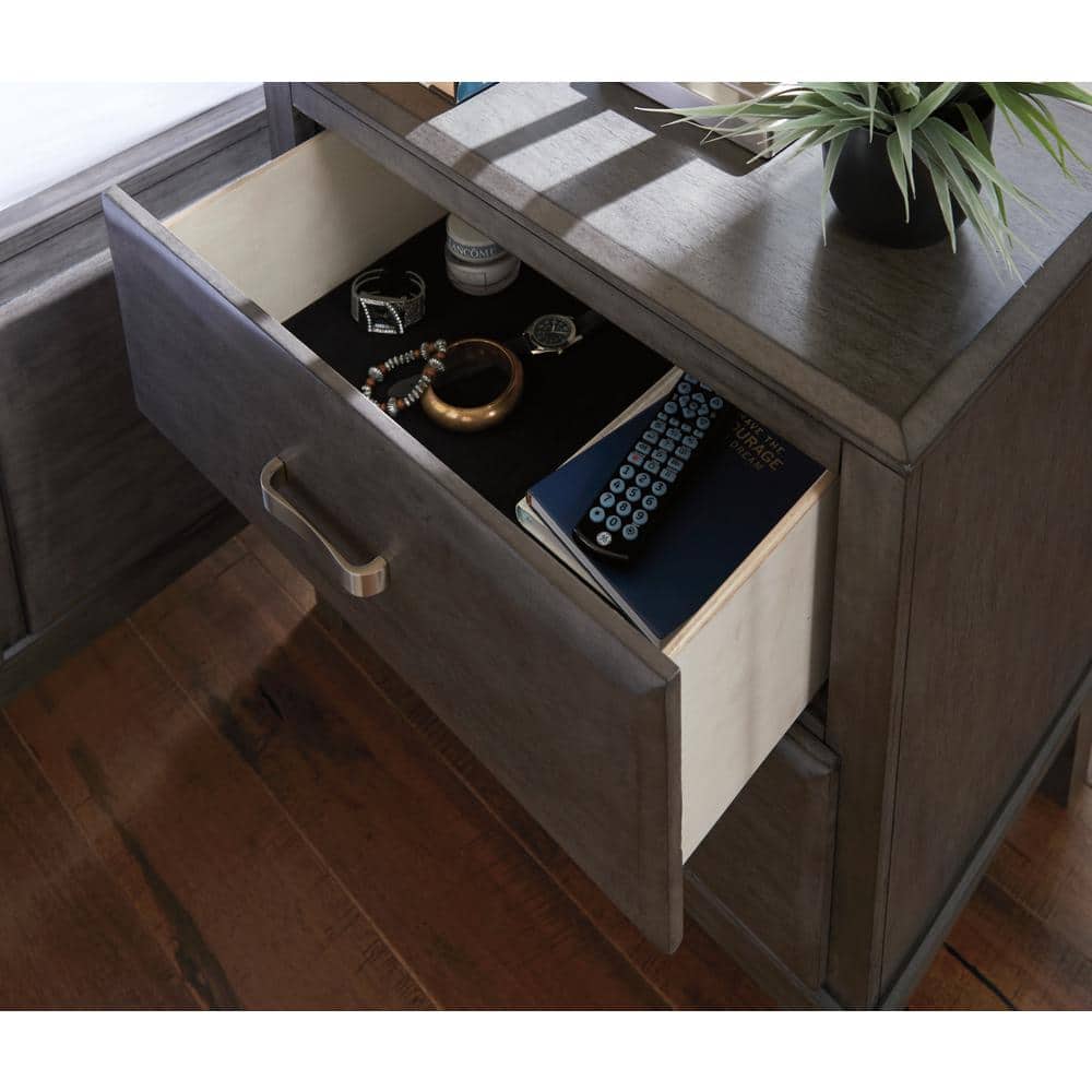 Caitbrook Contemporary Gray 2-Drawer Nightstand with Nickel-Tone Pulls