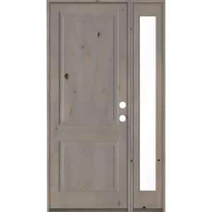 50 in. x 96 in. Rustic knotty alder Left-Hand/Inswing Clear Glass Grey Stain Square Top Wood Prehung Front Door w/RFSL