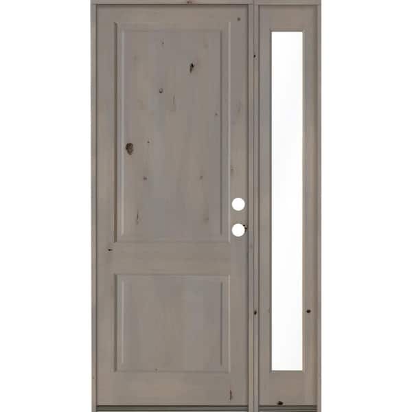 Krosswood Doors 50 in. x 96 in. Rustic knotty alder Left-Hand/Inswing Clear Glass Grey Stain Square Top Wood Prehung Front Door w/RFSL