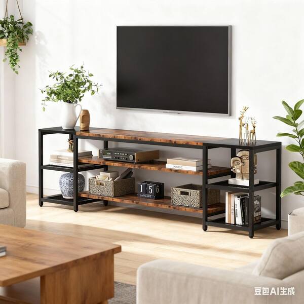 テレビテーブル BYBLIGHT Ezlynn Brown and Black 78 in. TV Stand TV Console Table