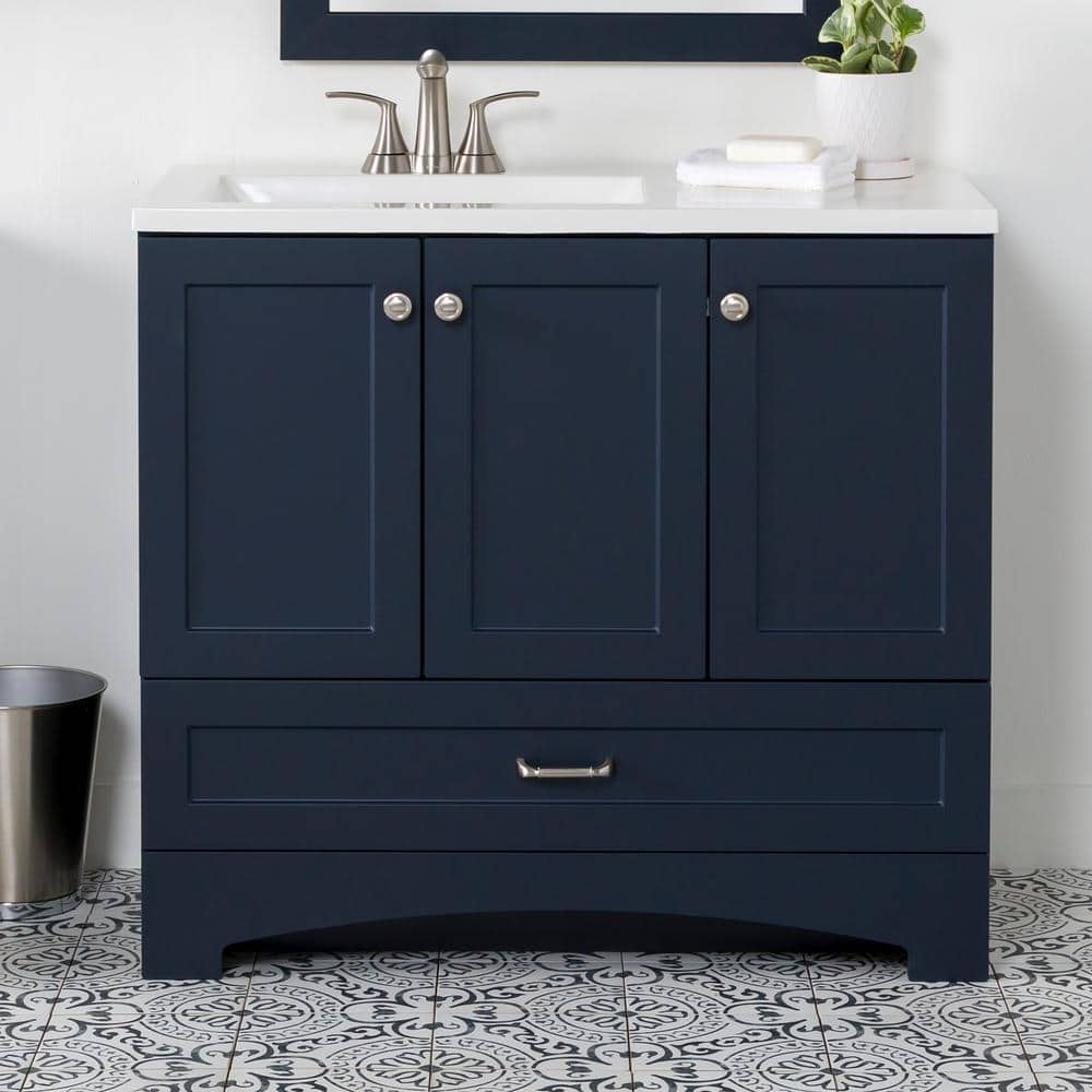 Lancaster 36 in. W x 19 in. D x 33 in. H Single Sink Bath Vanity in Deep Blue with White Cultured Marble Top -  Glacier Bay, B36X20320