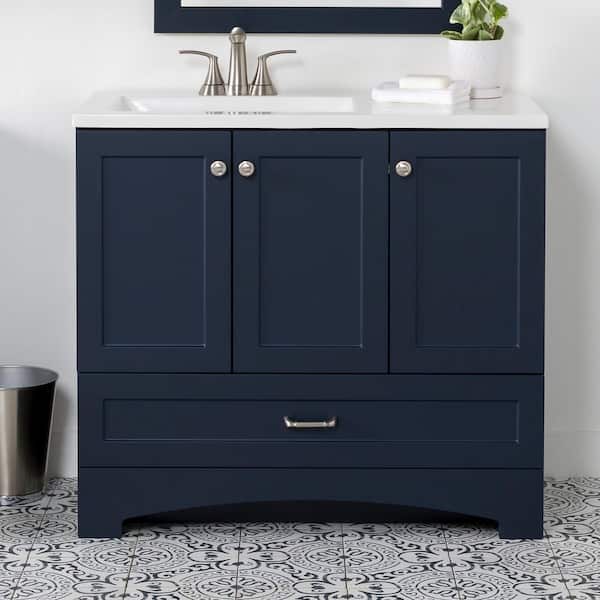Glacier Bay Lancaster 36 in. W x 19 in. D x 33 in. H Single Sink Bath Vanity in Deep Blue with White Cultured Marble Top