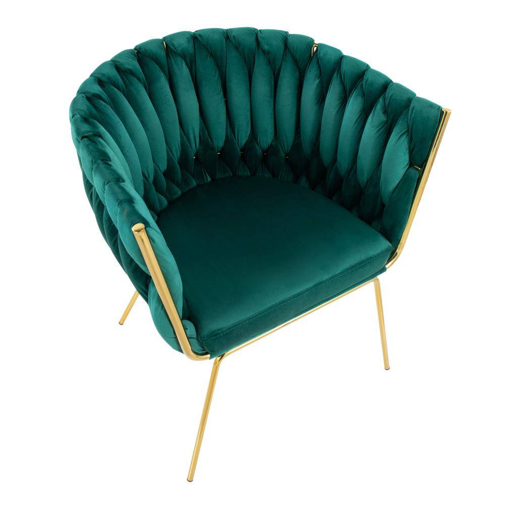 Green Velvet Barrel Accent Chair with Gold Metal Legs