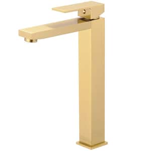 Single Hole Single Handle Bathroom Vessel Sink Faucet With Supply Hose in Brushed Gold