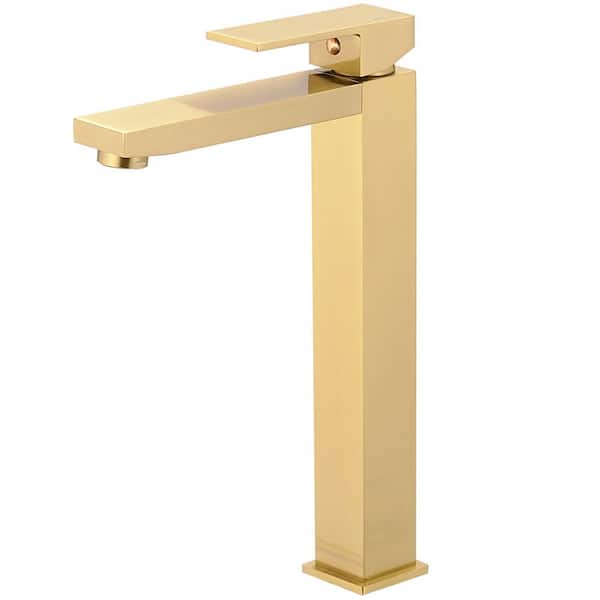 BWE Single Hole Single Handle Bathroom Vessel Sink Faucet With Supply Hose in Brushed Gold