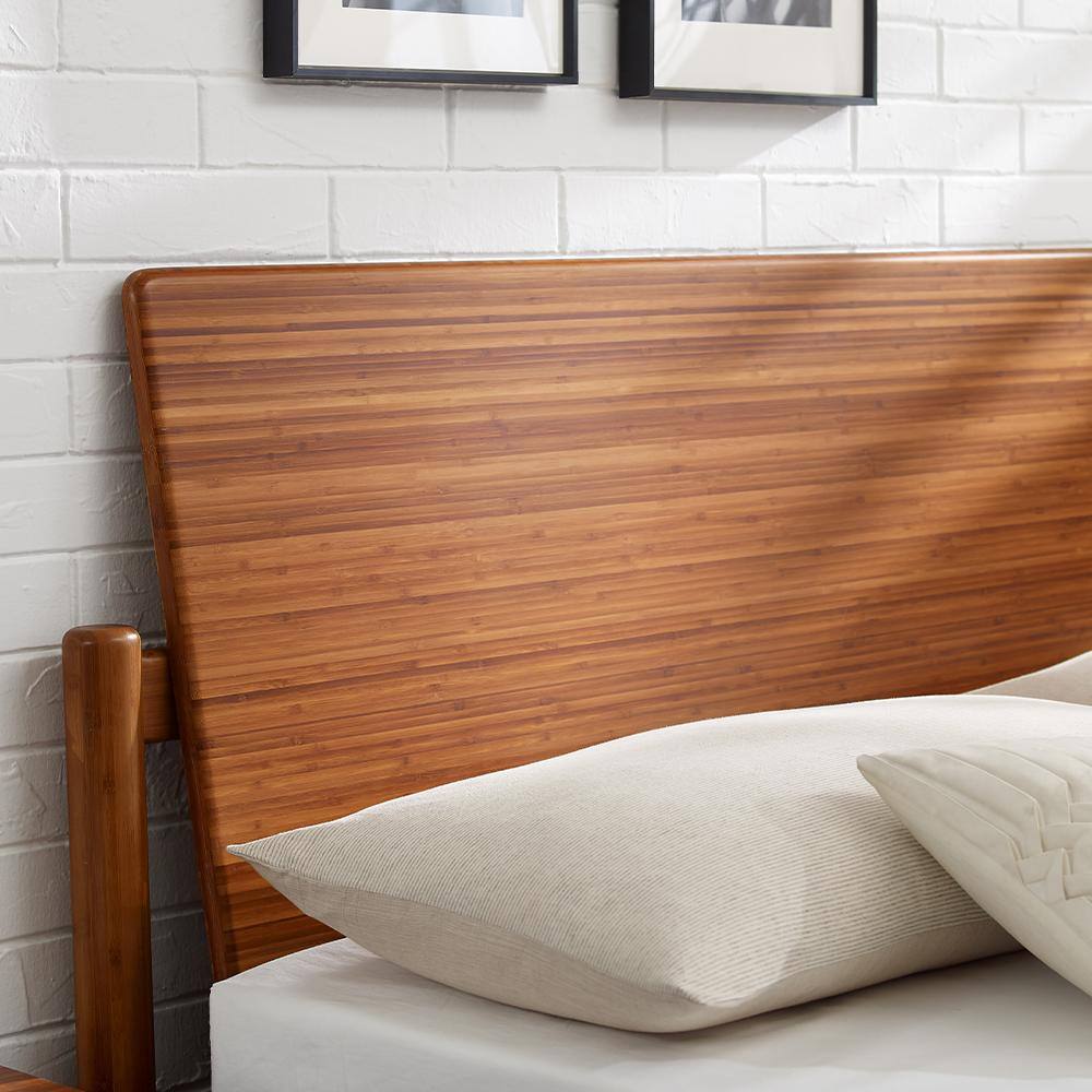 Benji Amber Queen Platform Bed with Upholstered Headboard in Bamboo