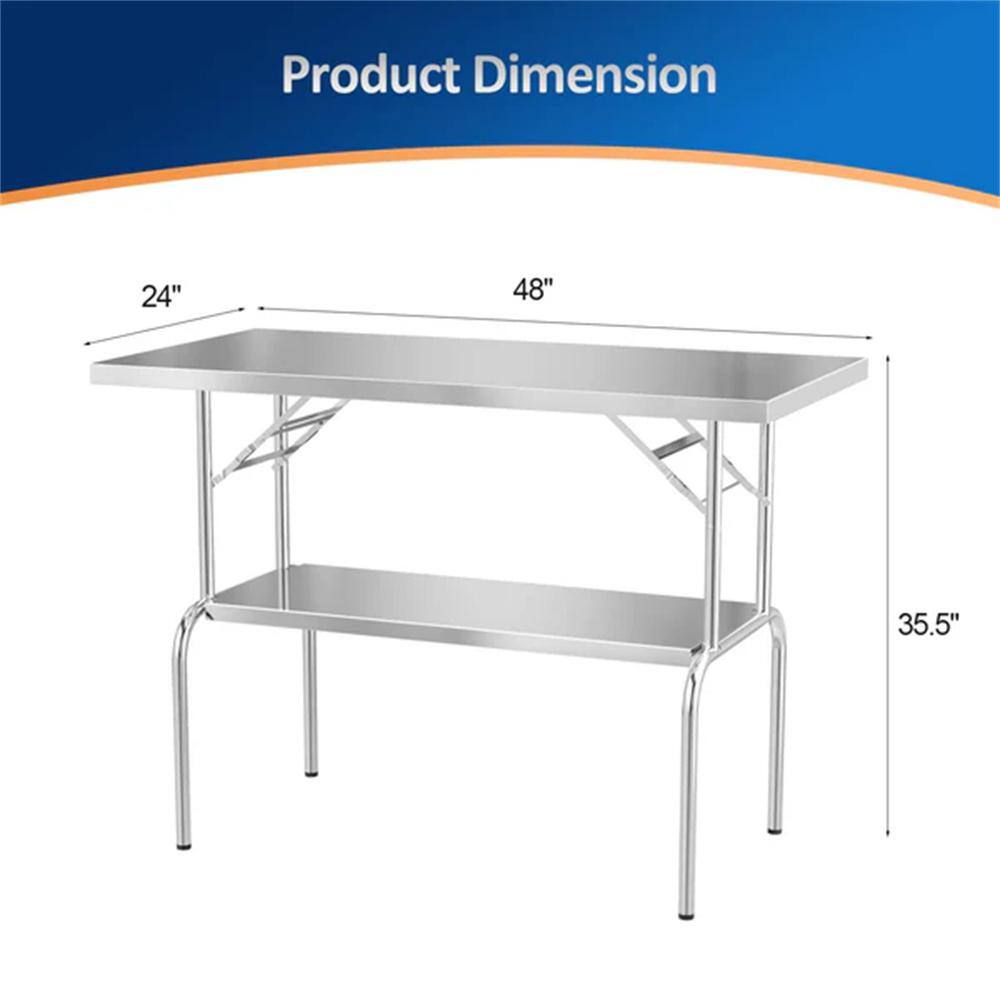48" x 24" Stainless Steel Folding Table with Undershelf